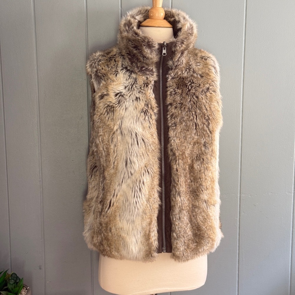 Weatherproof Reversible Faux Fur Vest Brown Cabin Core Apres Ski Fuzzy Womens M